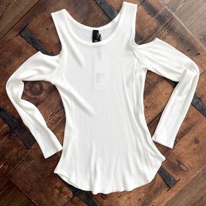 BOBI: Brand new long sleeve, open shoulder thermal type top. S. Bone/off-white